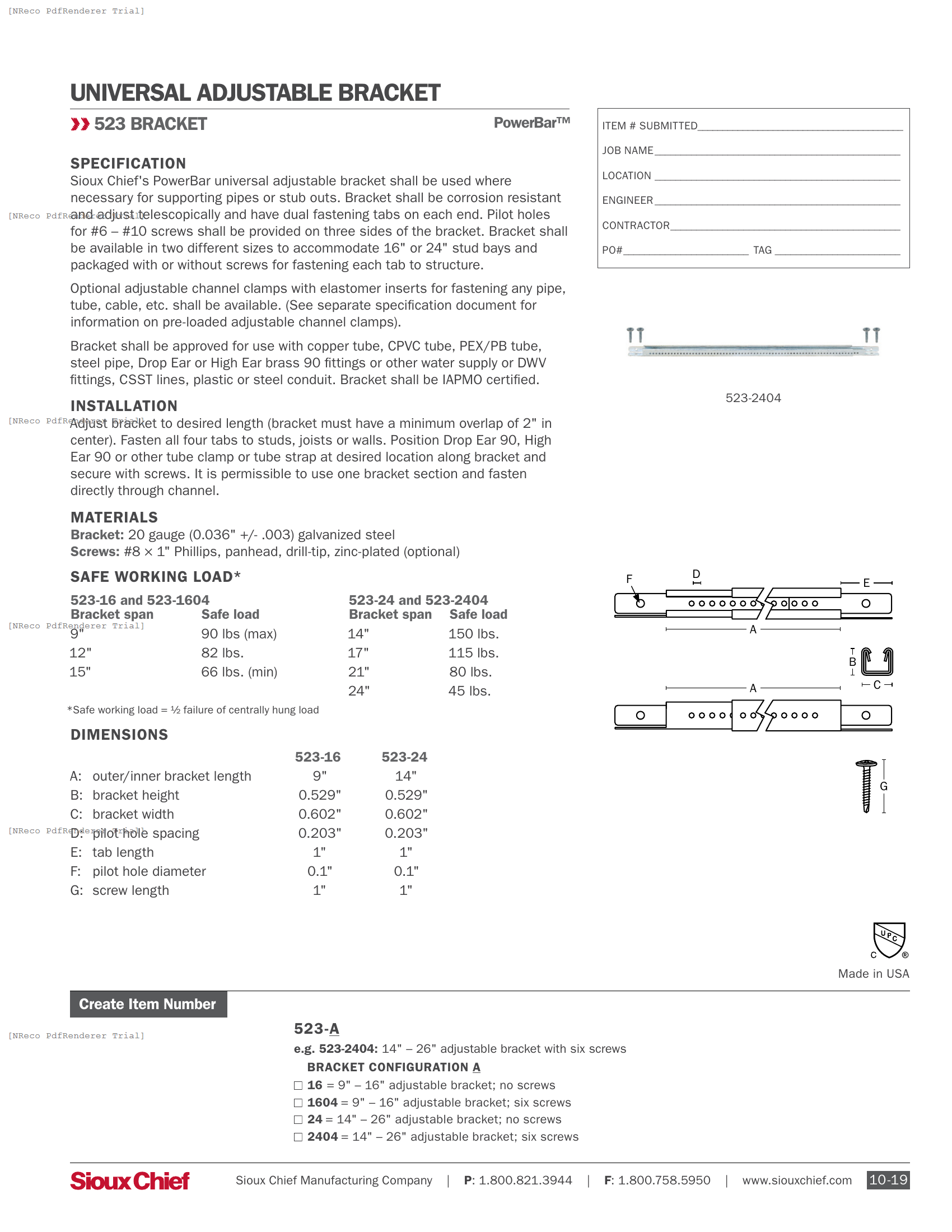 523 SERIES - POWERBAR (BRACKET ONLY) - SPEC SHEET.PDF Specification Document